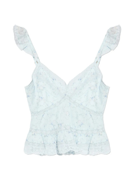  Loveshackfancy Ruffled Floral Print Top - Blue 