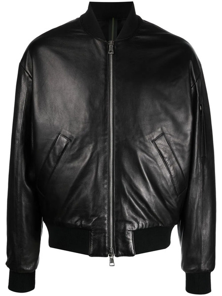  Low Brand Zip-up Leather Bomber Jacket - Black 