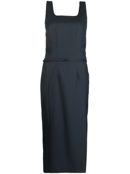  Low Classic Side-slit Belted Dress - Blue 
