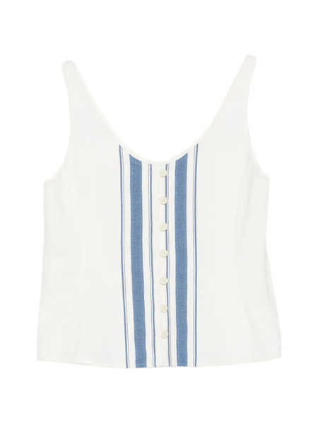  Low Classic Striped Button Top - White 
