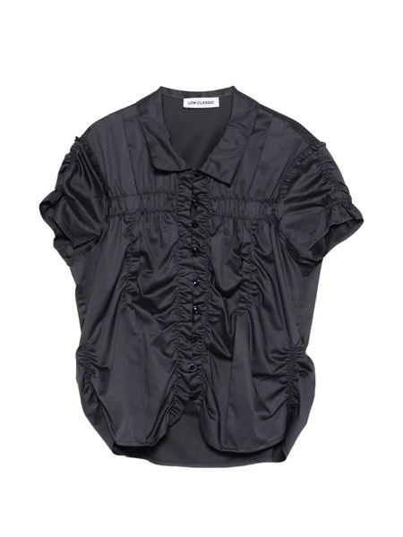  Low Classic Wrinkle Drapped Buttoned Blouse - Blue 