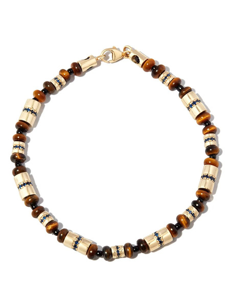  Luis Morais 14kt Yellow Gold Beaded Sapphire And Tigers Eye Bracelet 