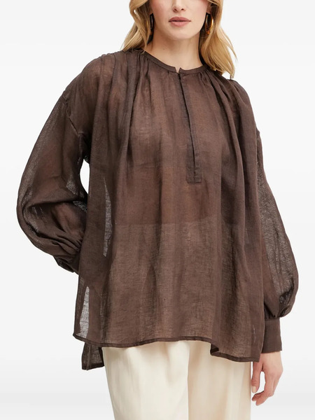  Luisa Spagnoli Pleated Balloon-sleeve Blouse - 0914 Chestnut 