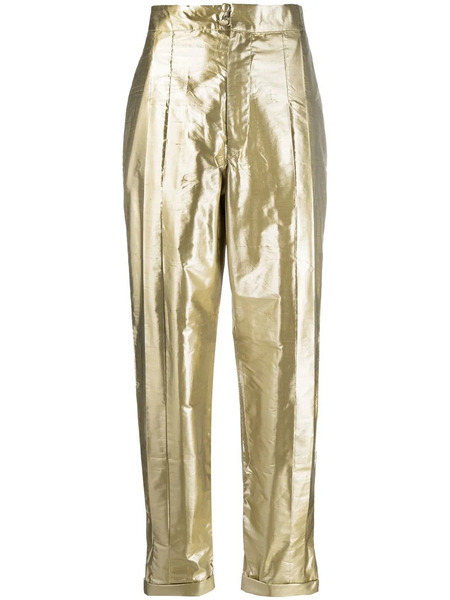  Lukhanyo Mdingi Metallic-effect Silk Trousers - Yellow 