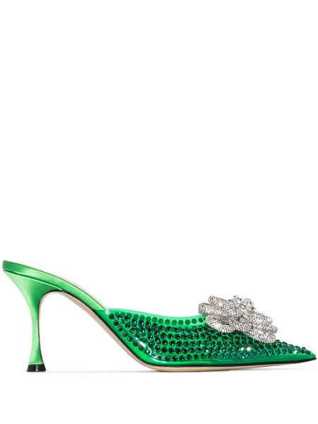  Mach & Mach Carrie Crystal-embellished Mules - Green 