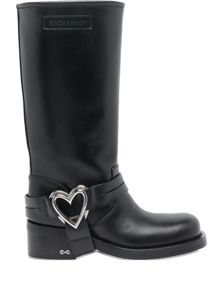  Mach & Mach 50mm Double Heart Leather Boots - Black 