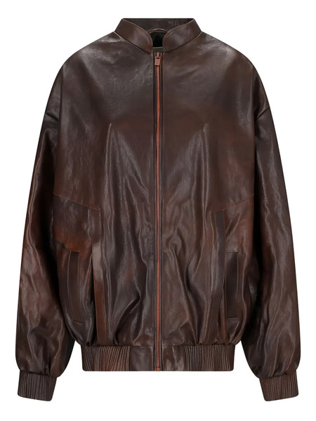  Magda Butrym Leather Zip-front Bomber Jacket - Brown 