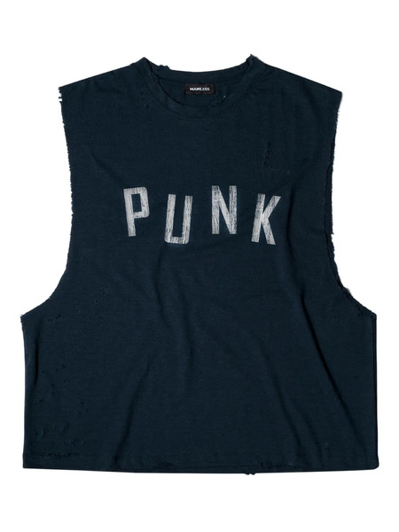  Mainless Distressed Sleeveless Top - Blue 