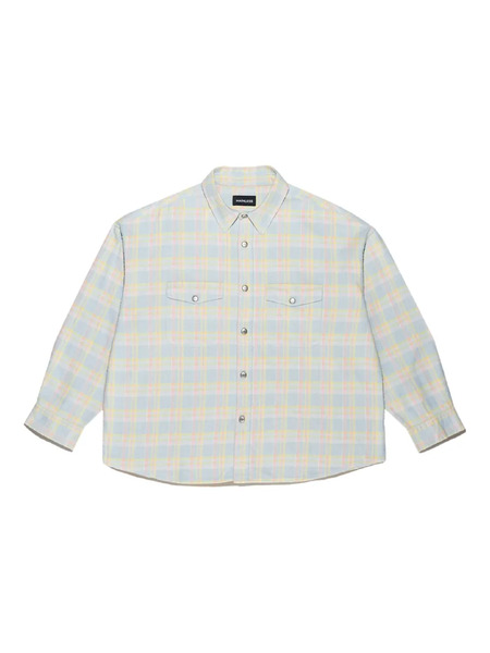  Mainless Flap Pockets Plaid Shirt - Blue 