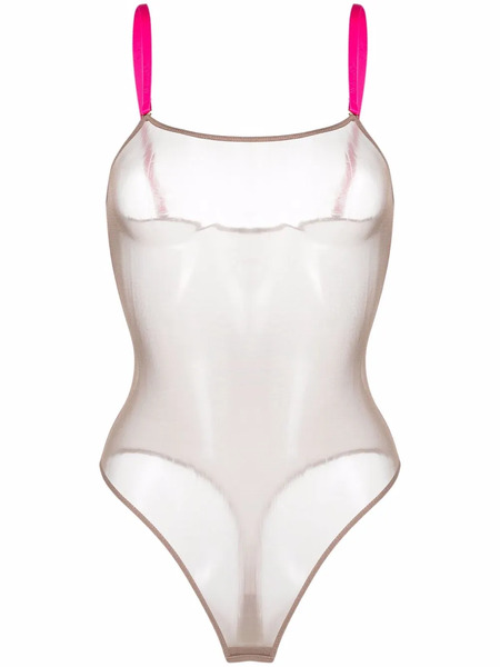  Maison Close Corps à Corps Contrast-strap Mesh Bodysuit - Neutrals 