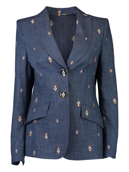  Maison Common Floral-embroidery Denim Blazer - Blue 