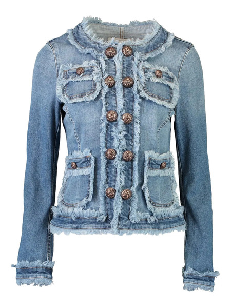  Maison Common Fringed-trim Denim Jacket - Blue 