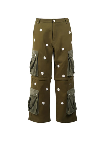  Maison Hideout Detachable Floral Cargo Trousers - Green 
