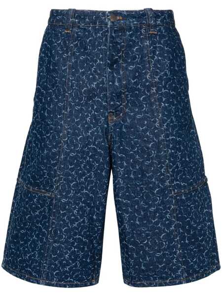  Maison Kitsuné Abstract Daisy-print Denim Shorts - Blue 