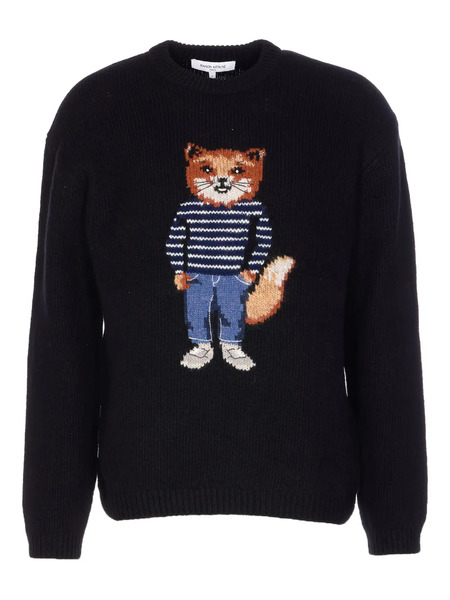  Maison Kitsuné Dressed Fox Embroidered Sweater - Black 