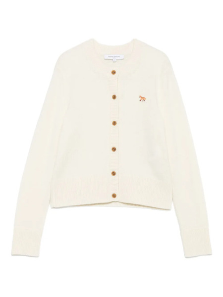  Maison Kitsuné Fox-embroidered Lambswool Cardigan - Neutrals 