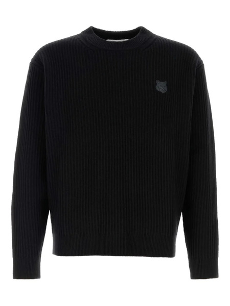  Maison Kitsuné Fox-patch Ribbed Wool Sweater - Black 