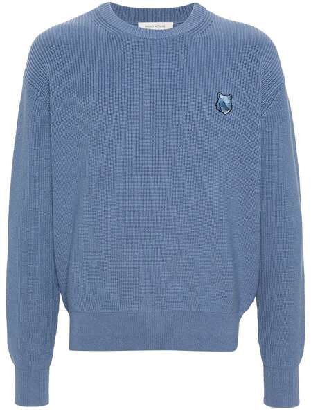  Maison Kitsuné Logo-patch Ribbed Jumper - Blue 