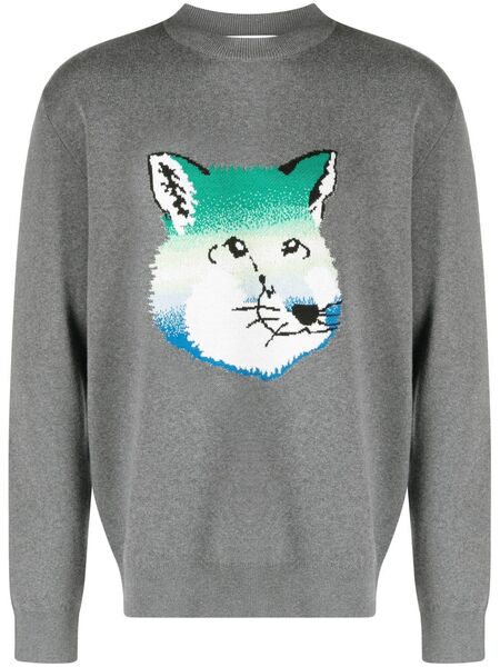  Maison Kitsuné Vibrant Fox Head Intarsia Pullover - Grey 