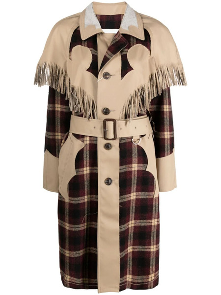  Maison Margiela Check-pattern Fringed Wool Coat - Red 