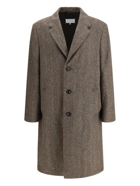  Maison Margiela Herringbone-pattern Button Single-breasted Coat - Brown 