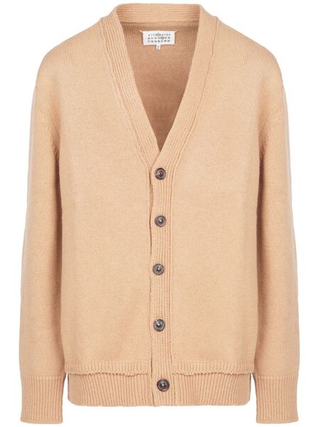  Maison Margiela V-neck Elbow-patch Cardigan - Neutrals 