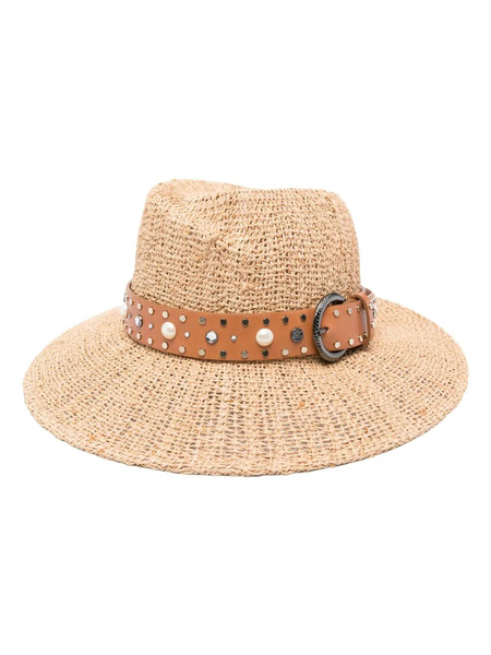  Maison Michel Virginie Decorative Belt Fedora Hat - Neutrals 
