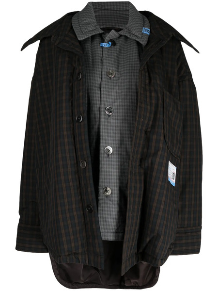  Maison Mihara Yasuhiro Layered Checked Shirt Jacket - Brown 
