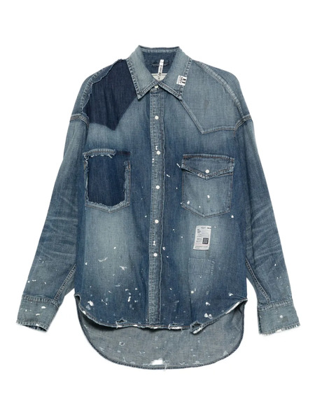  Maison Mihara Yasuhiro Paint-splatter Patchwork Denim Shirt - Blue 
