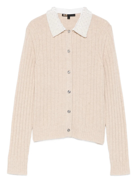  Maje Beaded-collar Cardigan - Neutrals 