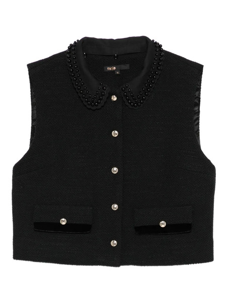  Maje Beaded-collar Pocket Top - Black 