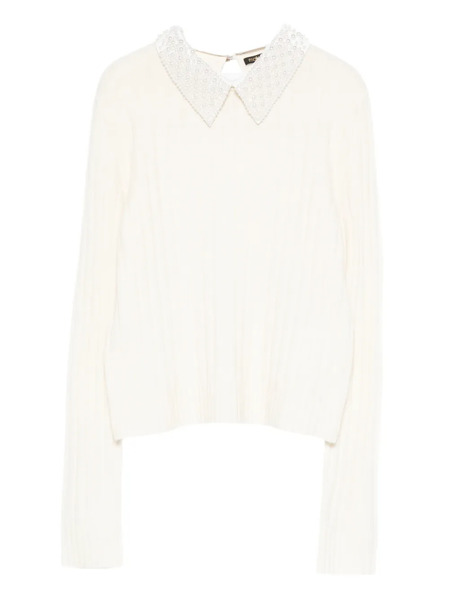  Maje Beaded-collar Sweater - White 