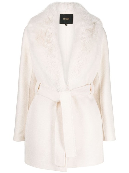  Maje Belted Faux-fur Coat - White 