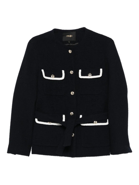  Maje Belted Tweed Jacket - Blue 
