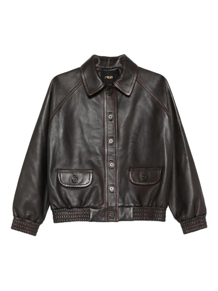  Maje Buttoned Leather Jacket - Brown 