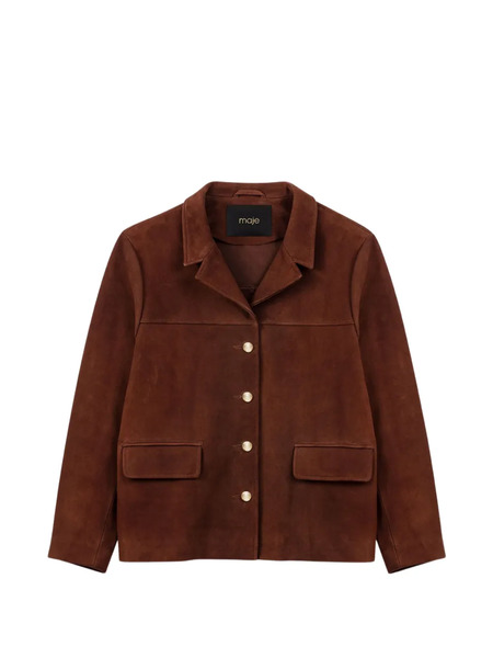  Maje Buttoned Leather Jacket - Brown 