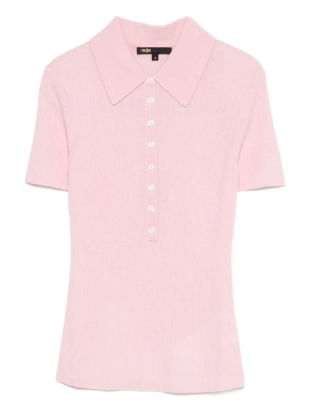  Maje Buttoned Ribbed Polo Shirt - Pink 