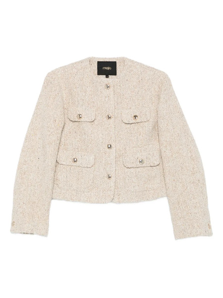  Maje Buttoned-up Cropped Tweed Jacket - Neutrals 