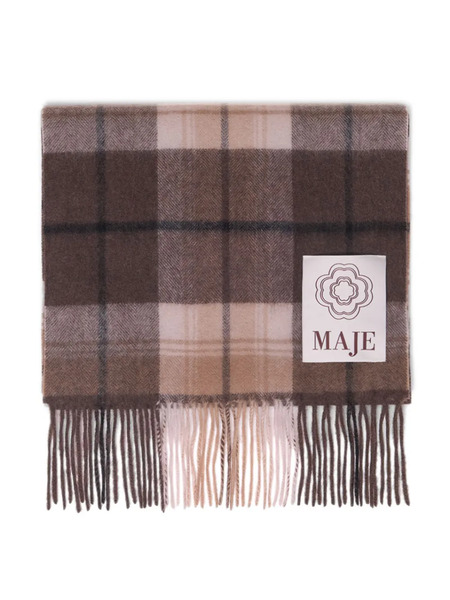  Maje Checked Fringed Scarf - Brown 