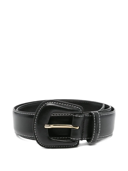  Maje Contrast-stitching Leather Belt - Black 
