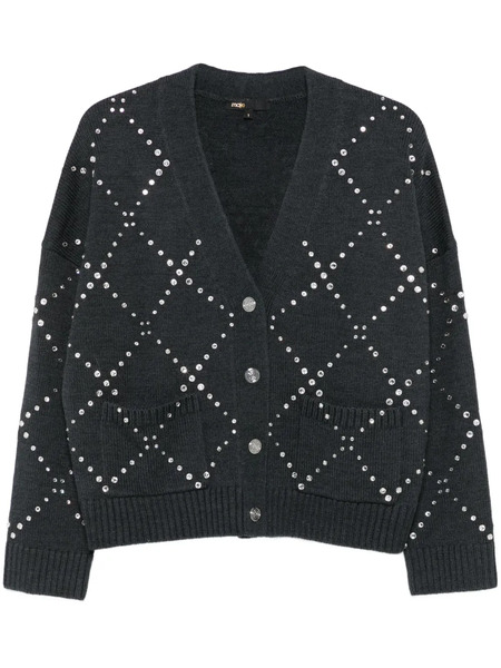  Maje Diamond-pattern Studded Cardigan - Grey 