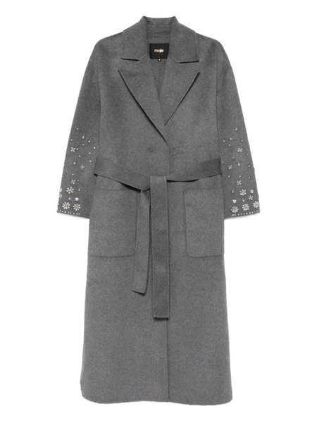  Maje Embellished-belted Single-breasted Coat - Grey 