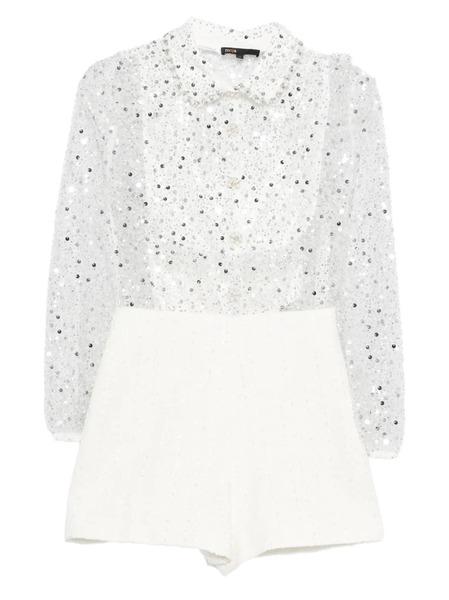  Maje Embellished Collared Jumpsuit - White 