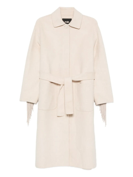  Maje Fringe-trimmed Belted Single-breasted Coat - Neutrals 