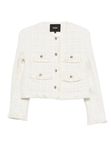  Maje Fringed Buttoned Tweed Jacket - Neutrals 