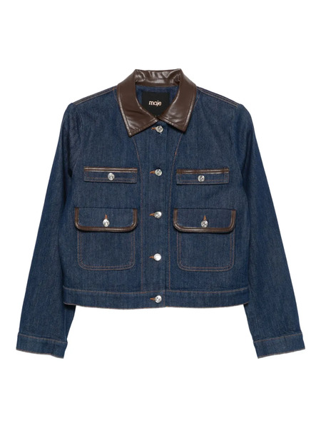  Maje Leather-collar Denim Jacket - Blue 