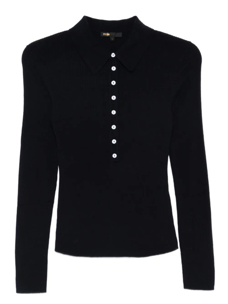  Maje Long-sleeve Knitted Polo Top - Blue 