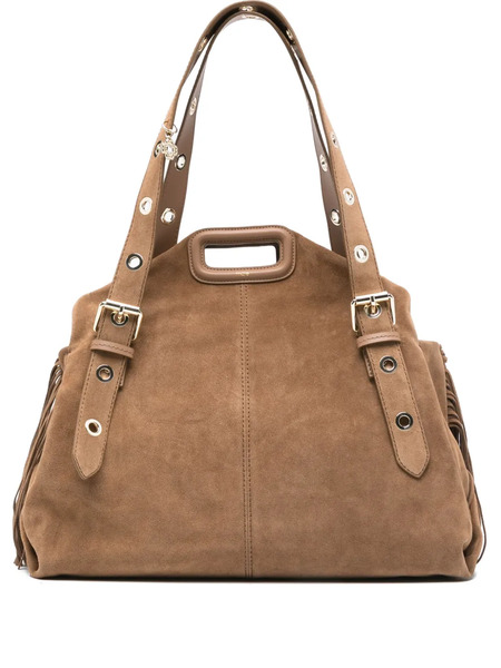  Maje Miss M Suede Fringe Shoulder Bag - Neutrals 