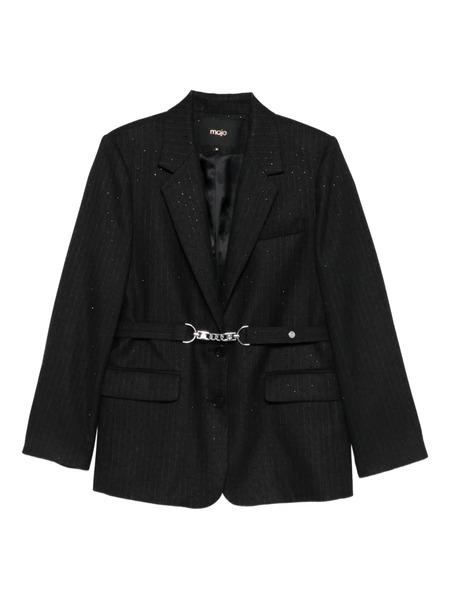  Maje Pinstripe Belted Blazer - Black 