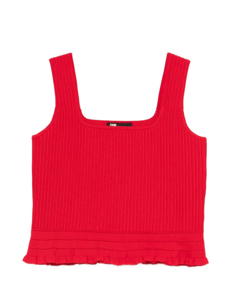  Maje Ruffled Ribbed Top - Red 